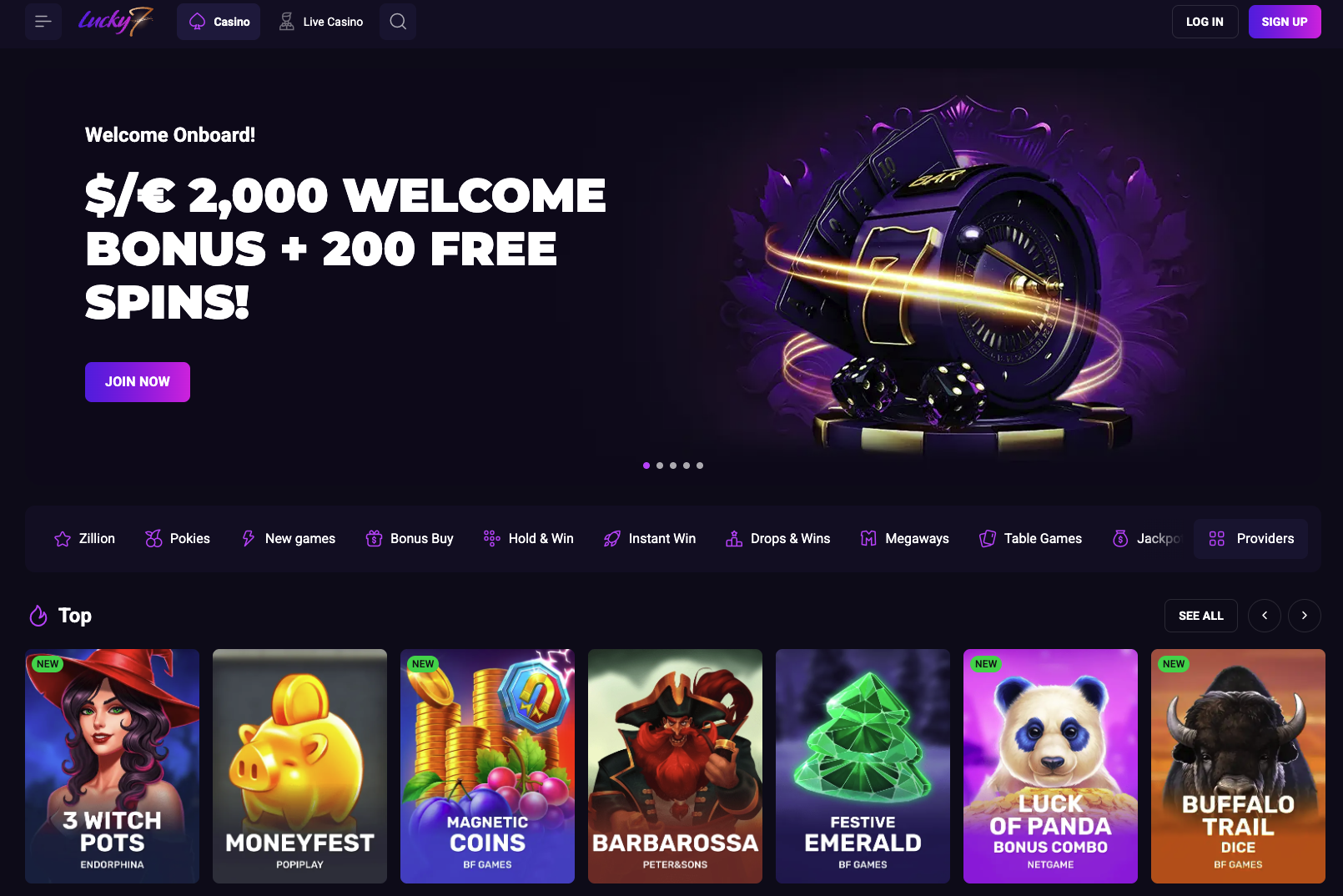 Lucky7even Casino NZ homepage