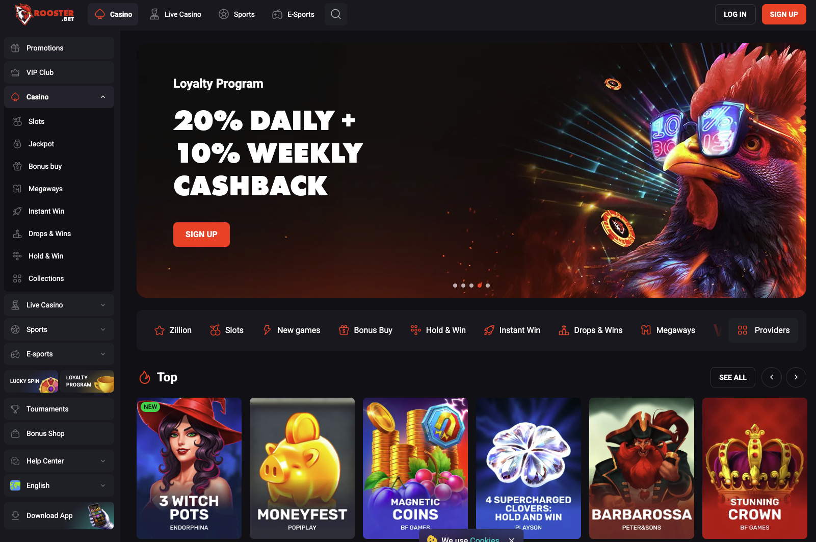 Rooster.bet Casino NZ homepage